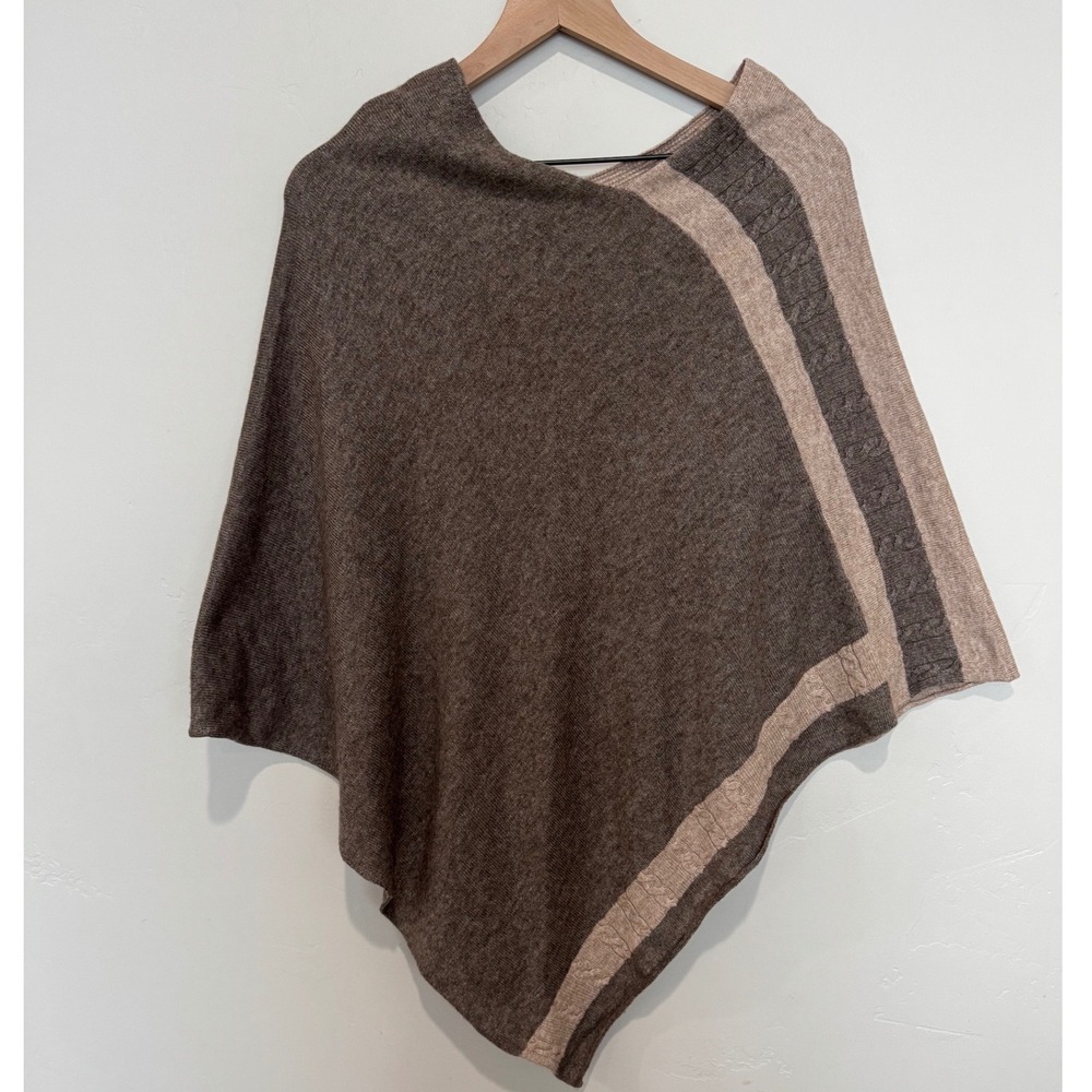 Manomay 100% Cashmere Poncho Nepal Brown Tan Cable Knit Quiet Luxury Wrap‎ OS